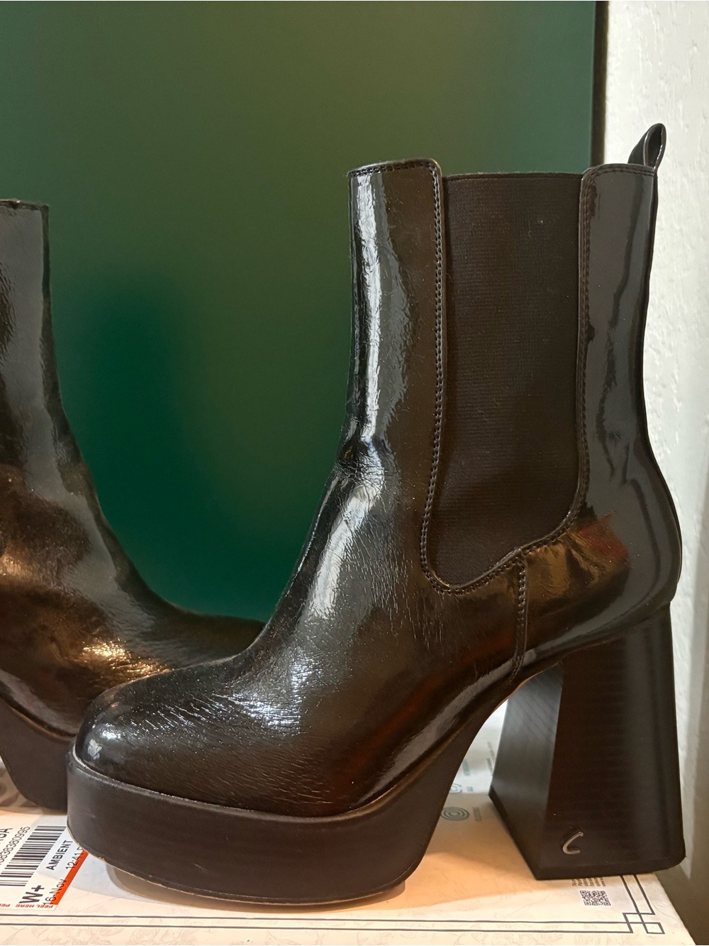 Circus by Sam Edelman Black Patent Platform Chelsea Boots